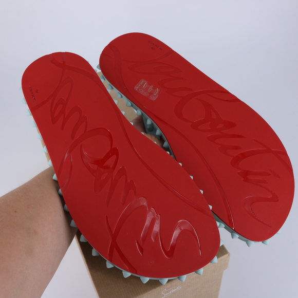 Christian Louboutin 40 Super Loubi Flip Donna Iceburg Blue Spike Flip Flops E849 - Picture 11 of 12